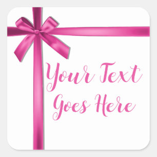 Pastel Roze Satijn Lint Boog Verjaardagsfeest Vierkante Sticker
