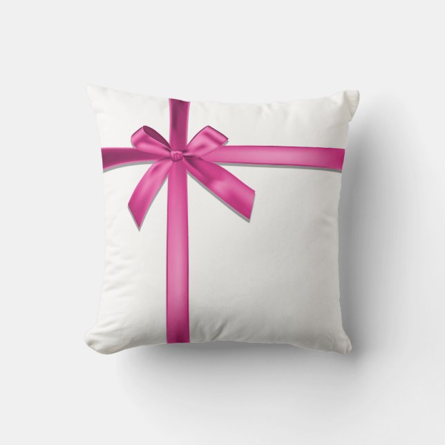 Pastel Roze Satijn Lint Bow Kussen (Voorkant)