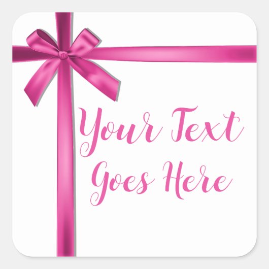 Pastel Roze Satijnen Lint Boog Verjaardagsfeestje Vierkante Sticker (Voorkant)
