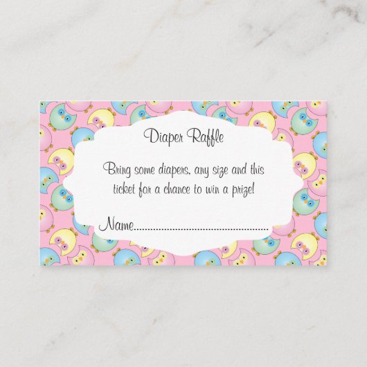 Pastel Roze Schattige Uil Baby Luier Raffle Informatiekaartje (Achterkant)