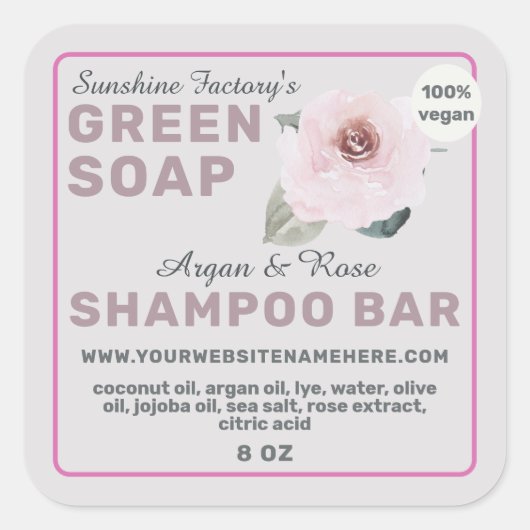 Pastel Roze Shampoo Bar Etiket (Voorkant)