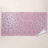 Pastel Roze Silver Leopard Print Strandlaken (Voorkant)