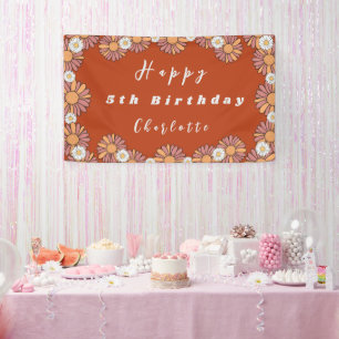 Pastel Roze & Sinaasappel Daisy bloemenpatroon Spandoek