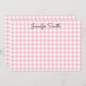 Pastel Roze Small Gingham Whimsical Calligrafie Notitiekaartje (Voorkant / Achterkant)