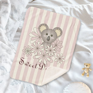 Pastel Roze Streep Cute Baby Koala Meisjes Kindere Sherpa Deken