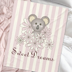 Pastel Roze Streep Schattige Baby Koala Meisjes Ki Fleece Deken