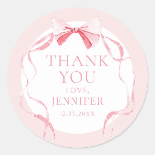 Pastel roze strik lint baby meisje douche dank u ronde sticker