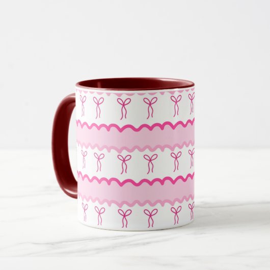 Pastel Roze Strik Seamloos Patroon – Mooie Estheti Mok (Voorkant links)