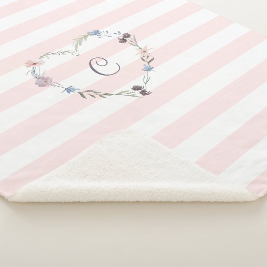Pastel Roze stripes Floral Heart Monogram Sherpa Deken (3/4)