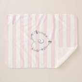 Pastel Roze stripes Floral Heart Monogram Sherpa Deken (Voorkant (horizontaal))