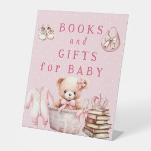 Pastel Roze Teddy - Boeken en Cadeaus voor Baby Reclamebord Met Voetstuk