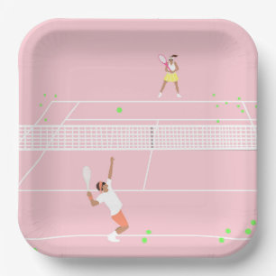 Pastel roze tennis wedstrijd papieren bordje