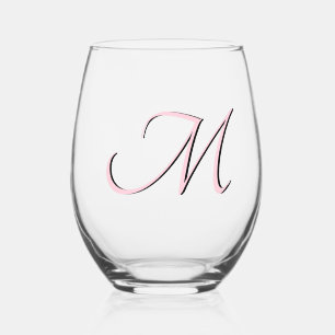 Pastel roze Trendy Elegant Monogram Initiaal Lette Wijnglas Zonder Voet