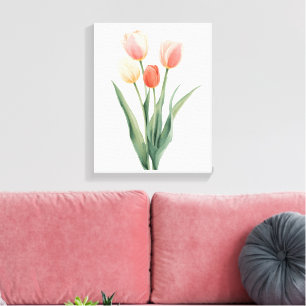 Pastel Roze Tulp Waterverf Bloemendruk Canvas Afdruk