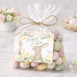 Pastel Roze Tulpen & Gele Narcissen Gelukkig Pasen Vierkante Sticker