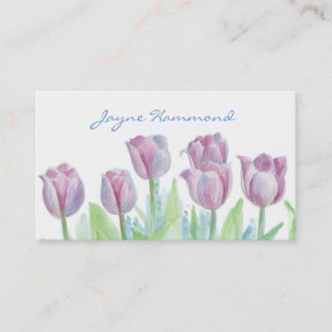 Pastel Roze Tulpenbloemen Waterverf Visitekaartje