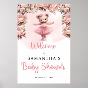Pastel roze Tutu ballerina meisje teddybeer Welkom Poster