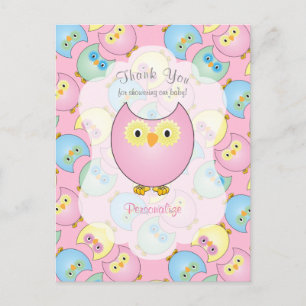 Pastel Roze Uil Meisje Baby Shower Thema Briefkaart