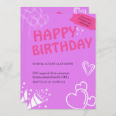 Pastel Roze Verjaardag Bliss uitnodigingen (Voorkant / Achterkant)