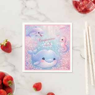 Pastel Roze Verjaardagsfeestje Onder de Zee Meisje Servet