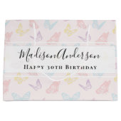 Pastel Roze Vlinder Print Happy Birthday Groot Cadeauzakje (Voorkant)
