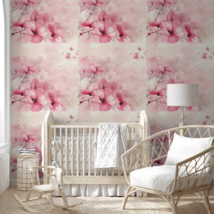 Pastel Roze Waterverf Bloemen Kinderkamer Decor Behang
