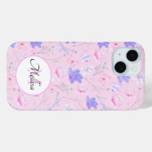 Pastel Roze Waterverf Bloemige Vlinders Monogram Case-Mate iPhone Case (Achterkant (horizontaal))