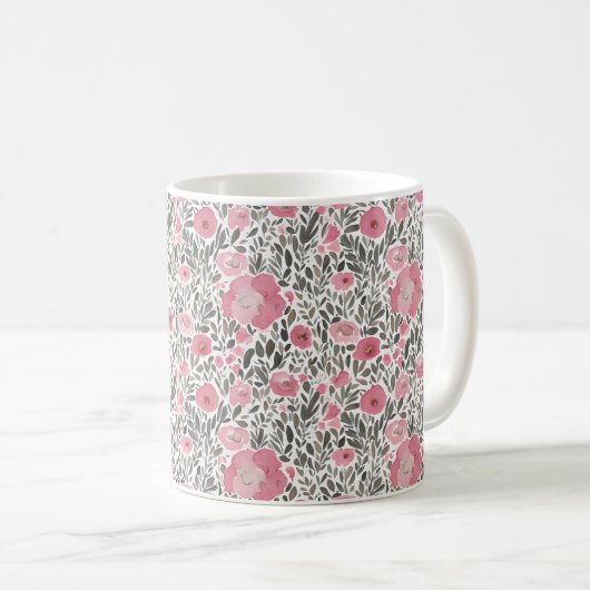 Pastel roze waterverf monogram floreel patroon koffiemok (Voorkant rechts)