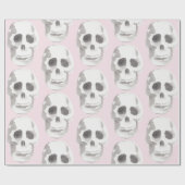 Pastel Roze Waterverf Schedel Halloween Cadeaupapier (Vlak)