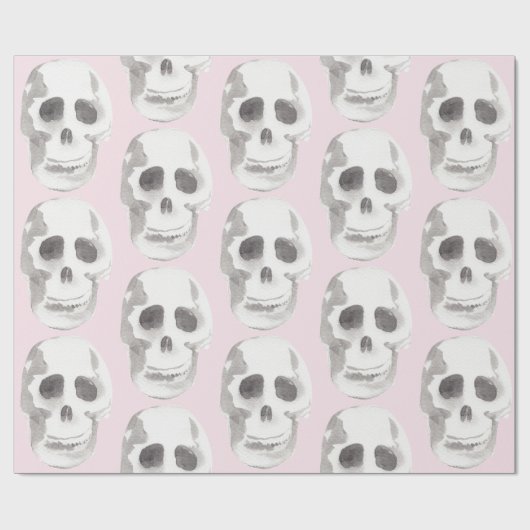 Pastel Roze Waterverf Schedel Halloween Cadeaupapier (Vlak)