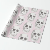 Pastel Roze Waterverf Schedel Halloween Cadeaupapier (Uitgerold)