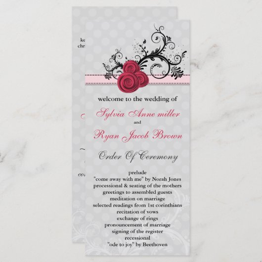 pastel roze Wedding programma (Voorkant / Achterkant)