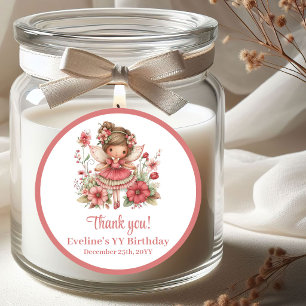 Pastel Roze Whimsische Fee Bloem Meisje Verjaardag Ronde Sticker