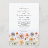 Pastel roze wilde bloemen huwelijksceremonie programma (Voorkant)