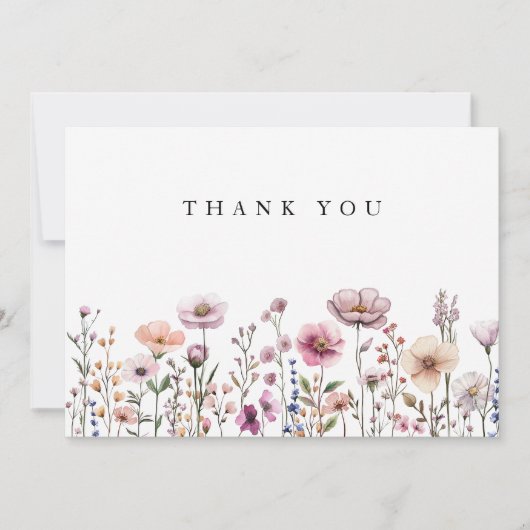 Pastel Roze Wildflower Bedankt Card – Dusty Bota (Voorkant)