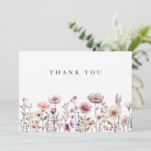Pastel Roze Wildflower Bedankt Card – Dusty Bota (Staand voorkant)