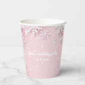 Pastel Roze Winter Wonderland Sneeuwvlok Papieren Bekers (Achterkant)