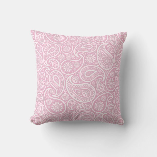 Pastel Roze & Wit  Bloemen Paisley Kussen (Voorkant)