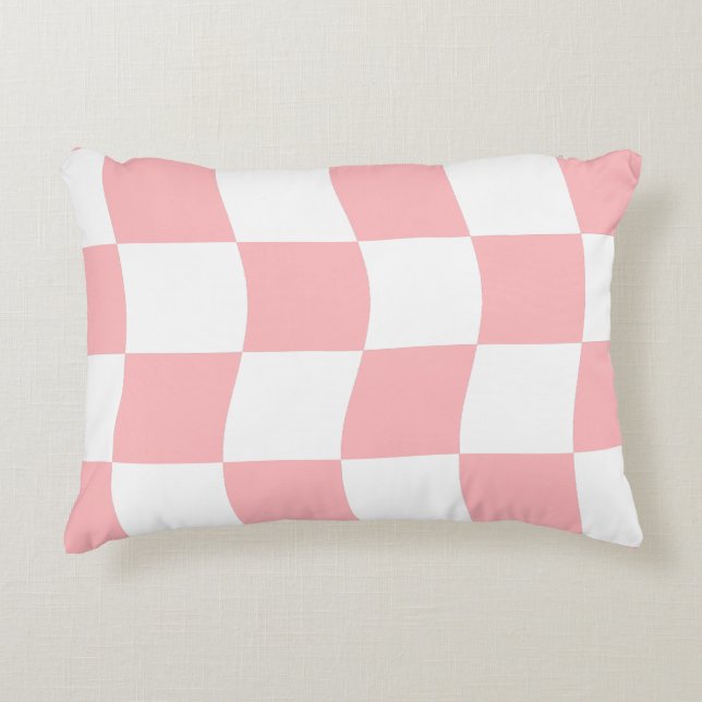 Pastel Roze Wit Checkerboard Patroon Accent Kussen (Voorkant)