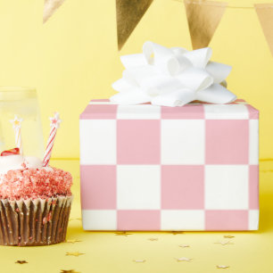 Pastel roze wit chequebord cadeaupapier