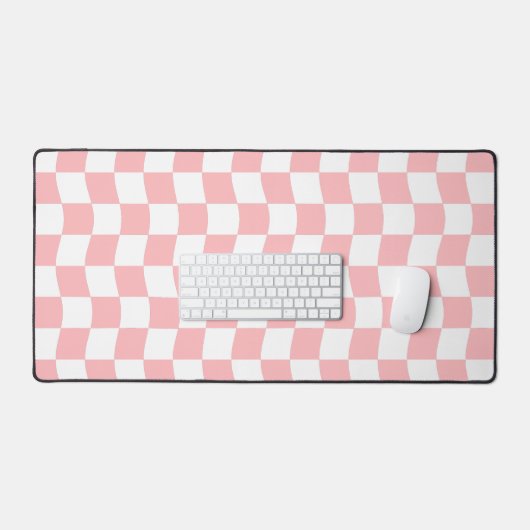 Pastel Roze Wit Eenvoudig Golvend Checkerboard Pat Bureaumat (Keyboard & Muis)