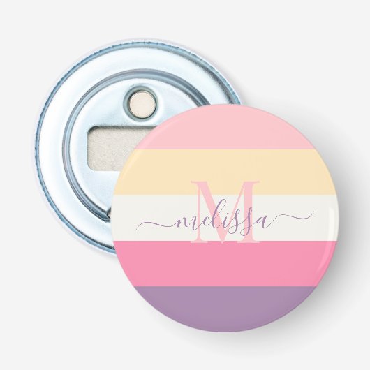 Pastel Roze Wit Geel Paarse Kleur Blok Button Flesopener (Voorkant)