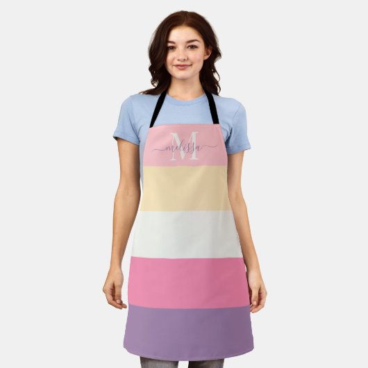 Pastel Roze Wit Geel Paarse Kleur Blok Schort (Gedragen)