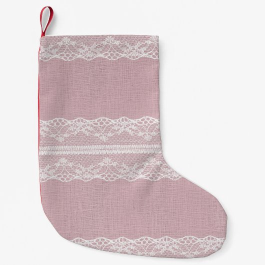 Pastel Roze Wit Kant Textuur Kleine Kerstsok (Voorkant)