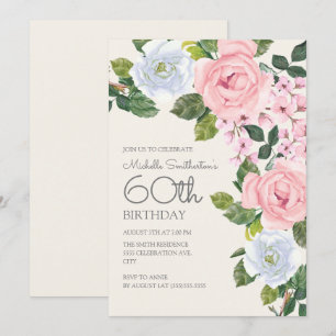 Pastel Roze Witte Bloemige Vrouw 60e Verjaardag Kaart