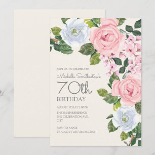Pastel Roze Witte Bloemige Vrouw 70e Verjaardag Kaart