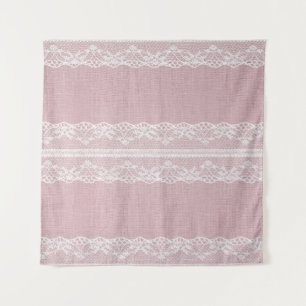 Pastel Roze Witte Kant Textuur Wandkleed