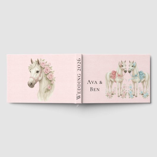 Pastel Roze & Witte Paard bruiloft Gastenboek (Volledig)