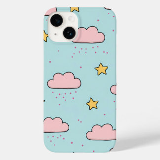 Pastel Roze Wolk en Gele Ster Patroon Case-Mate iPhone 14 Hoesje