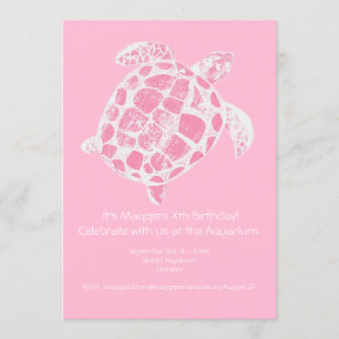 Pastel Roze Zee Schildpad Verjaardagsfeestje Uitno Kaart